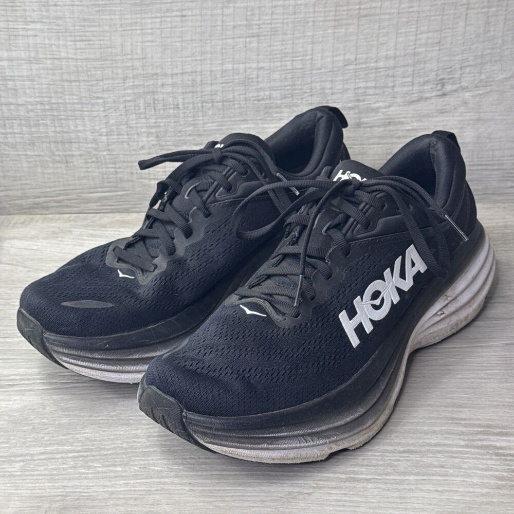 Hoka One One Bondi 8 Womens 9.5 D Shoes Black White Running Walking 1127954 BWHT